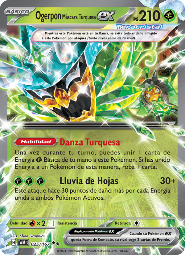 Ogerpon Máscara Turquesa ex 025 — Mascarada Crepuscular (Spanish Pokémon TCG card)