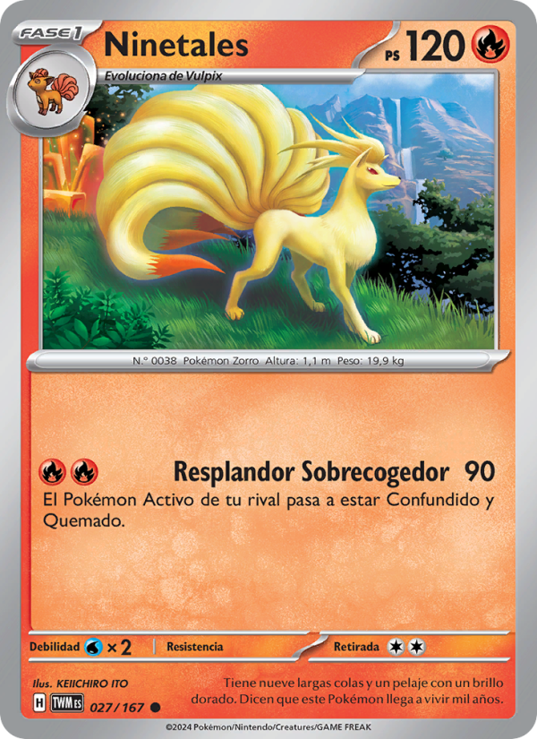 Ninetales 027 — Mascarada Crepuscular (Spanish Pokémon TCG card)