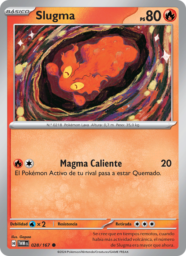 Slugma 028 — Mascarada Crepuscular (Spanish Pokémon TCG card)