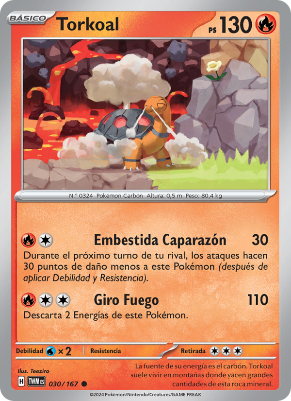 Torkoal 030 — Mascarada Crepuscular (Spanish Pokémon TCG card)