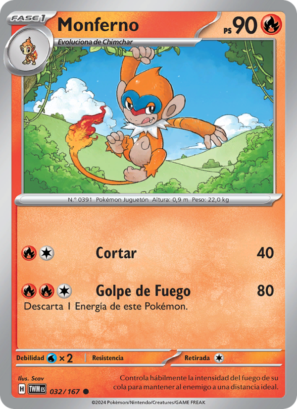 Monferno 032 — Mascarada Crepuscular (Spanish Pokémon TCG card)