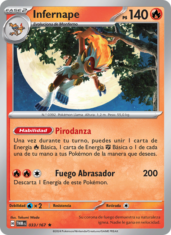 Infernape 033 — Mascarada Crepuscular (Spanish Pokémon TCG card)