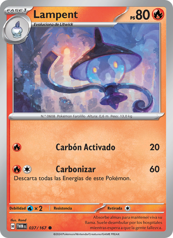 Lampent 037 — Mascarada Crepuscular (Spanish Pokémon TCG card)