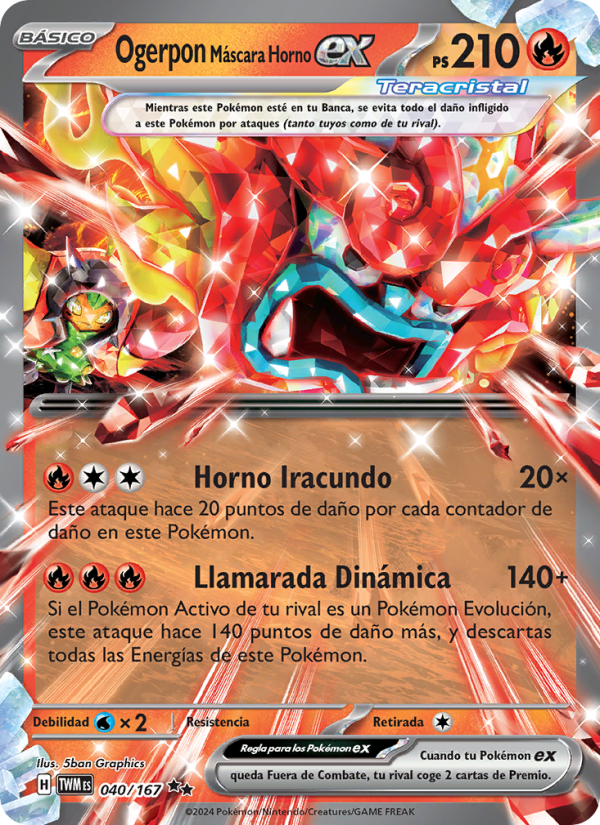 Ogerpon Máscara Horno ex 040 — Mascarada Crepuscular (Spanish Pokémon TCG card)