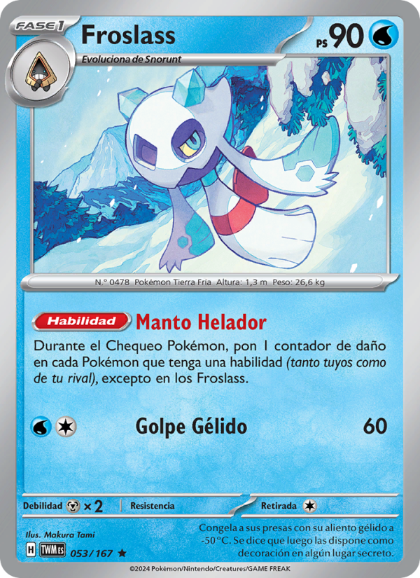 Froslass 053 — Mascarada Crepuscular (Spanish Pokémon TCG card)