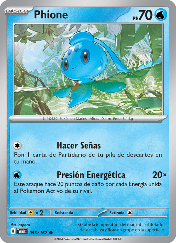 Phione 055 — Mascarada Crepuscular (Spanish Pokémon TCG card)