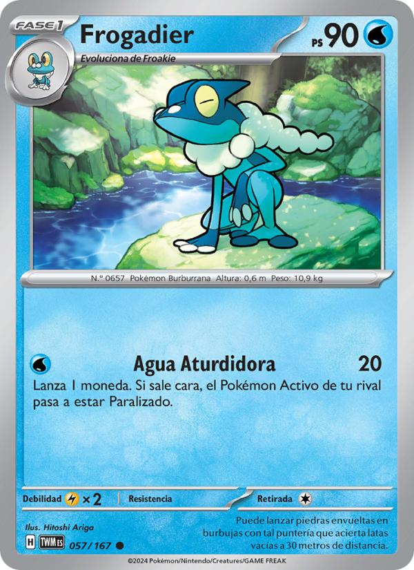Frogadier 057 — Mascarada Crepuscular (Spanish Pokémon TCG card)