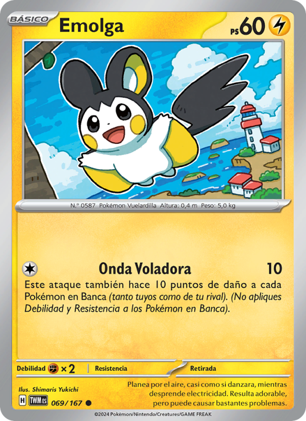 Emolga 069 — Mascarada Crepuscular (Spanish Pokémon TCG card)