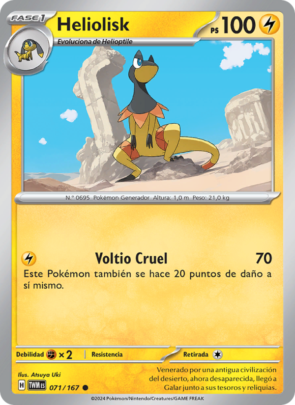 Heliolisk 071 — Mascarada Crepuscular (Spanish Pokémon TCG card)