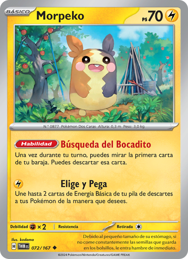 Morpeko 072 — Mascarada Crepuscular (Spanish Pokémon TCG card)