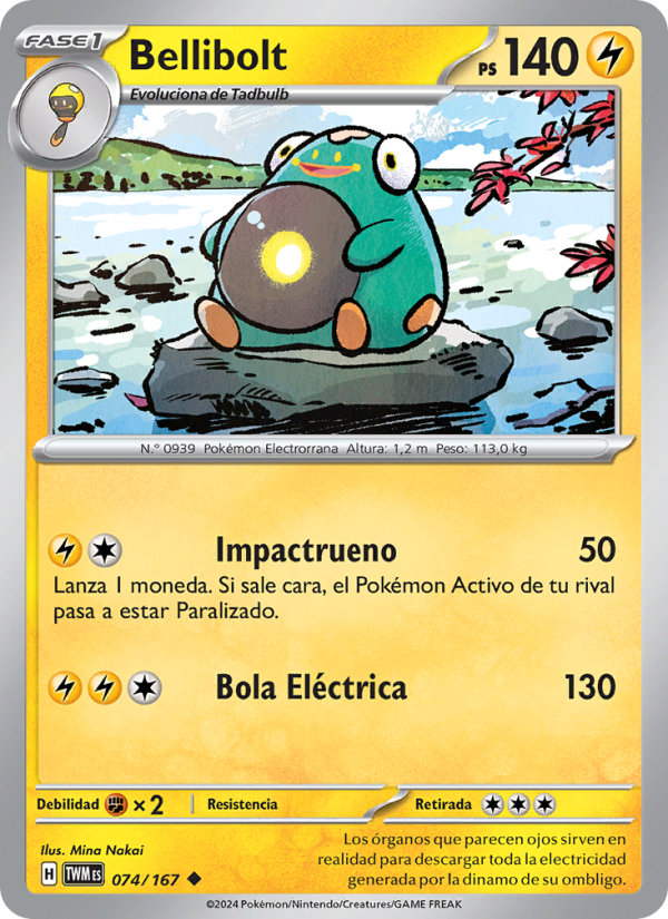 Bellibolt 074 — Mascarada Crepuscular (Spanish Pokémon TCG card)