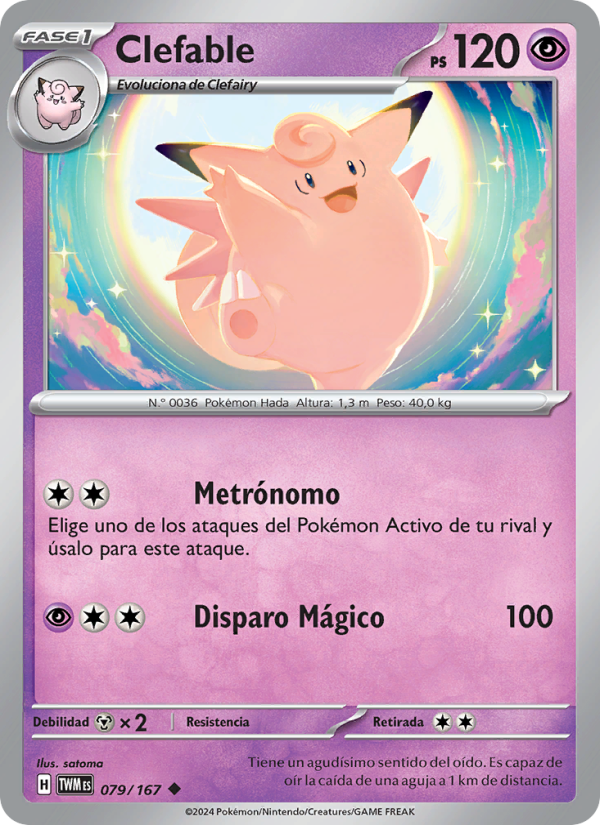 Clefable 079 — Mascarada Crepuscular (Spanish Pokémon TCG card)