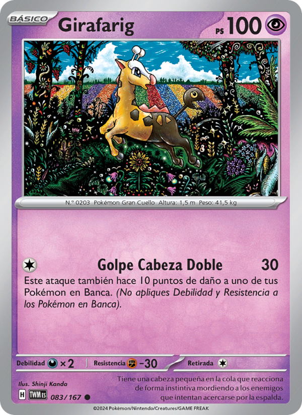 Girafarig 083 — Mascarada Crepuscular (Spanish Pokémon TCG card)