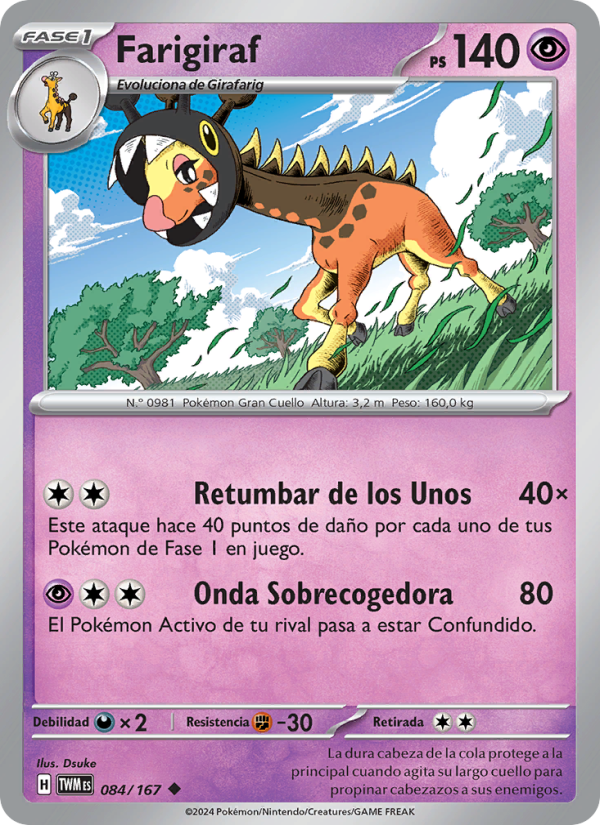 Farigiraf 084 — Mascarada Crepuscular (Spanish Pokémon TCG card)