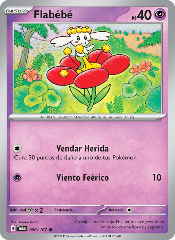 Flabébé 086 — Mascarada Crepuscular (Spanish Pokémon TCG card)