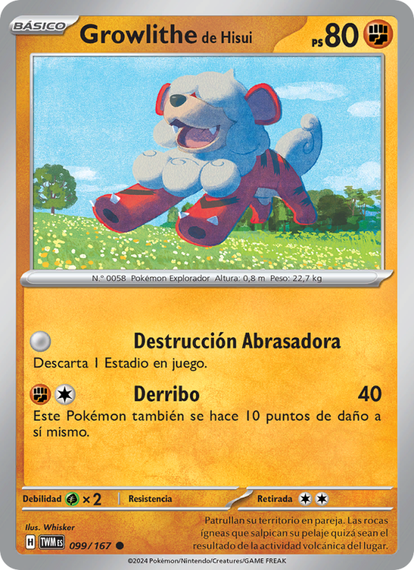 Growlithe de Hisui 099 — Mascarada Crepuscular (Spanish Pokémon TCG card)
