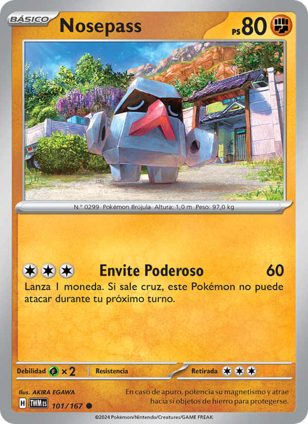 Nosepass 101 — Mascarada Crepuscular (Spanish Pokémon TCG card)
