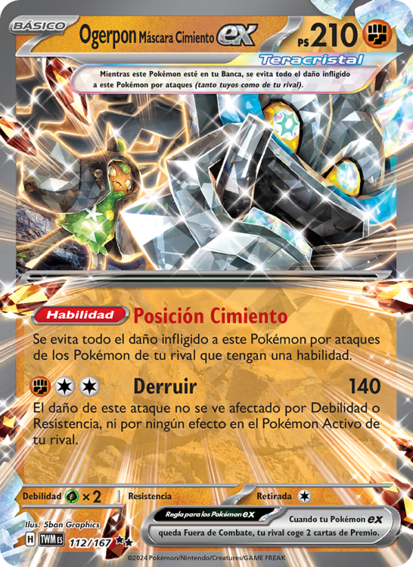 Ogerpon Máscara Cimiento ex 112 — Mascarada Crepuscular (Spanish Pokémon TCG card)