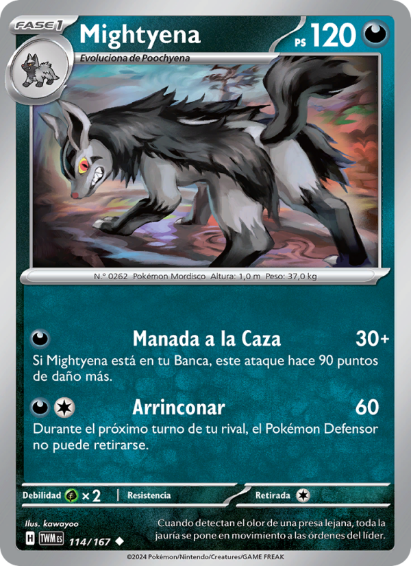 Mightyena 114 — Mascarada Crepuscular (Spanish Pokémon TCG card)