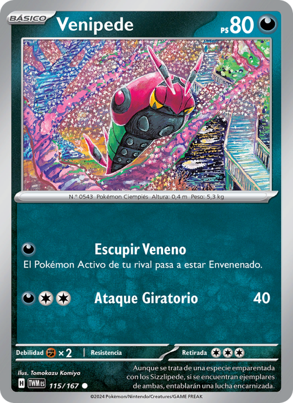 Venipede 115 — Mascarada Crepuscular (Spanish Pokémon TCG card)