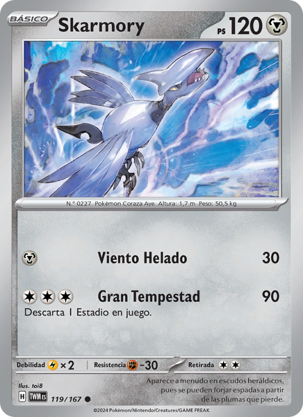 Skarmory 119 — Mascarada Crepuscular (Spanish Pokémon TCG card)