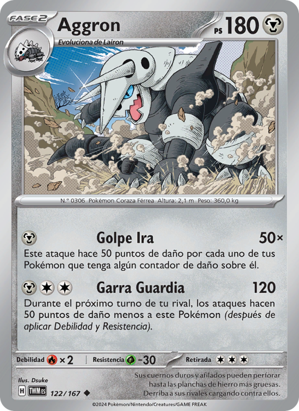 Aggron 122 — Mascarada Crepuscular (Spanish Pokémon TCG card)