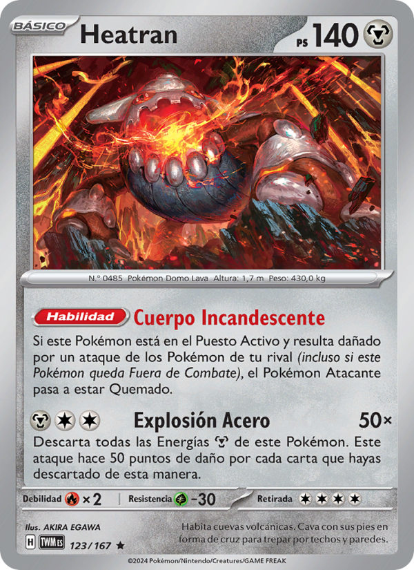 Heatran 123 — Mascarada Crepuscular (Spanish Pokémon TCG card)