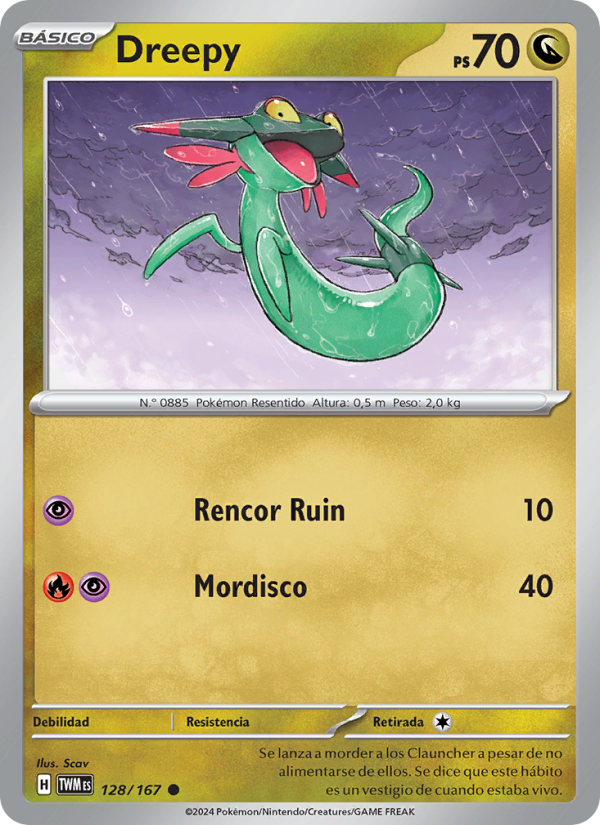 Dreepy 128 — Mascarada Crepuscular (Spanish Pokémon TCG card)