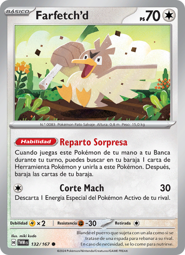 Farfetch'd 132 — Mascarada Crepuscular (Spanish Pokémon TCG card)