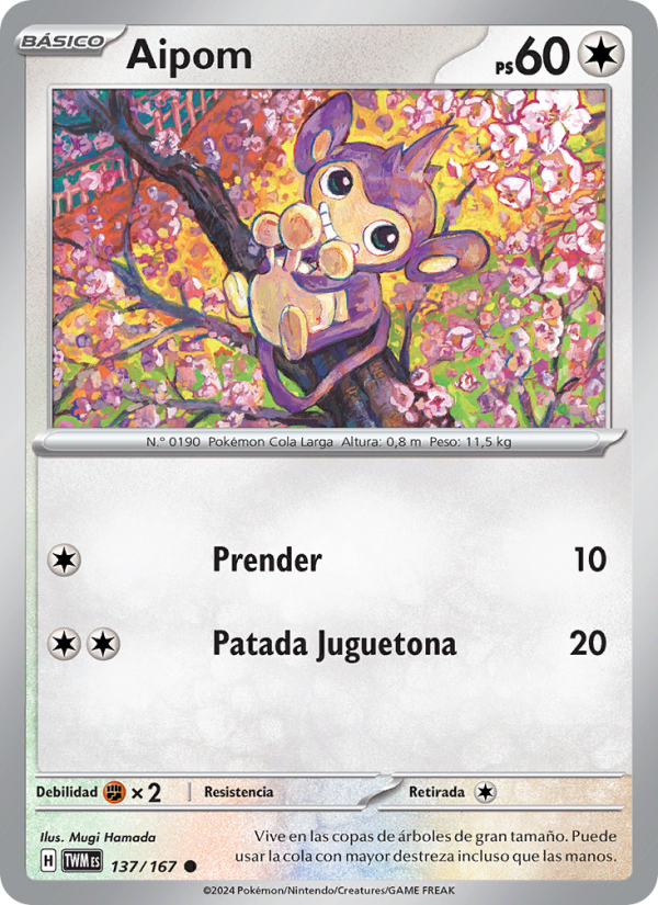 Aipom 137 — Mascarada Crepuscular (Spanish Pokémon TCG card)