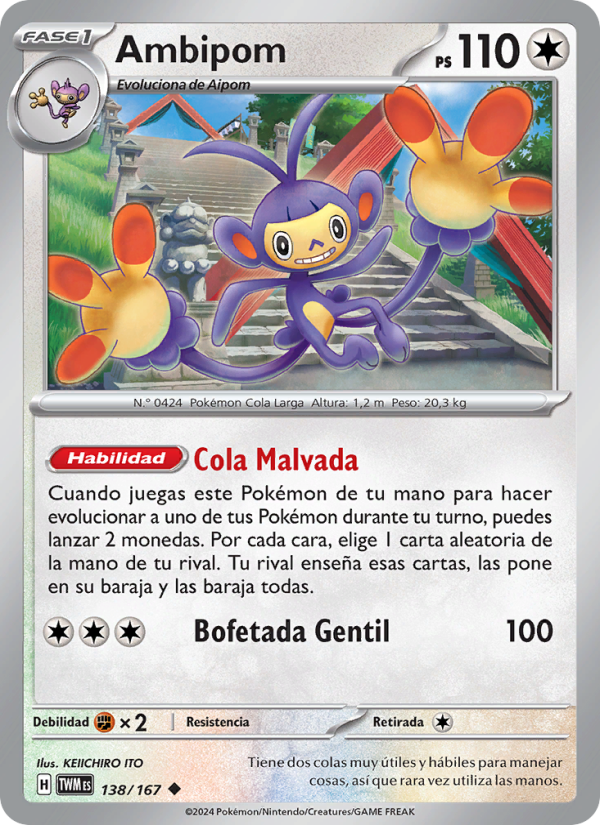 Ambipom 138 — Mascarada Crepuscular (Spanish Pokémon TCG card)
