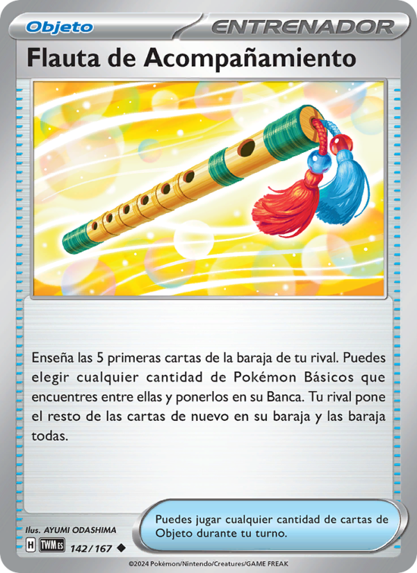 Flauta de Acompañamiento 142 — Mascarada Crepuscular (Spanish Pokémon TCG card)