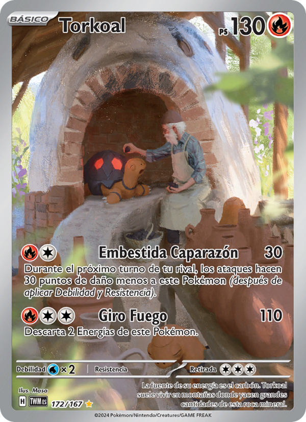 Torkoal 172 — Mascarada Crepuscular (Spanish Pokémon TCG card)