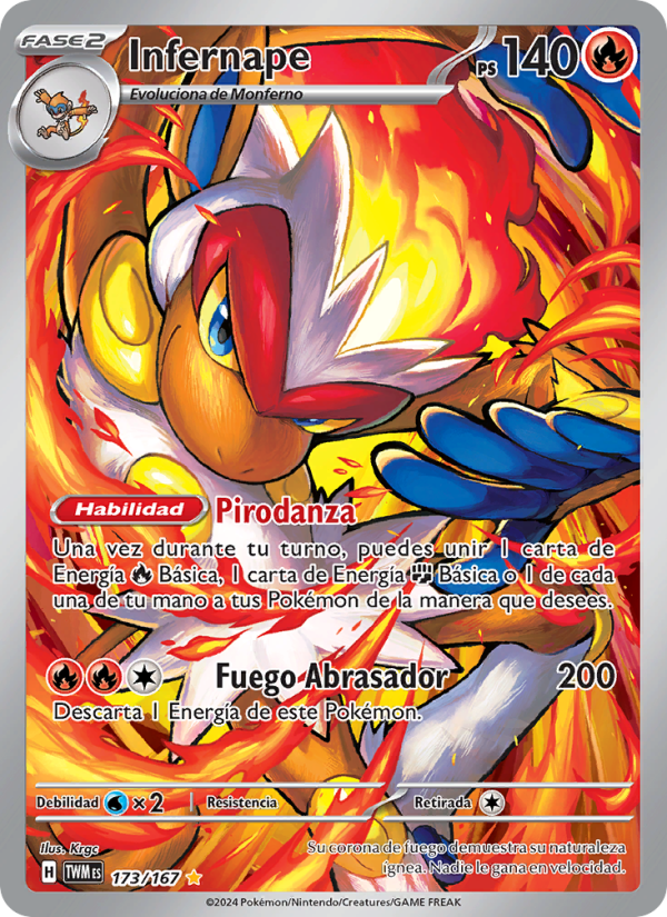 Infernape 173 — Mascarada Crepuscular (Spanish Pokémon TCG card)