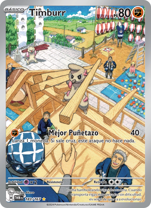 Timburr 183 — Mascarada Crepuscular (Spanish Pokémon TCG card)