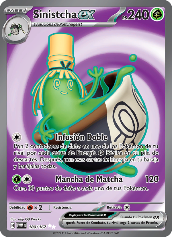 Sinistcha ex 189 — Mascarada Crepuscular (Spanish Pokémon TCG card)
