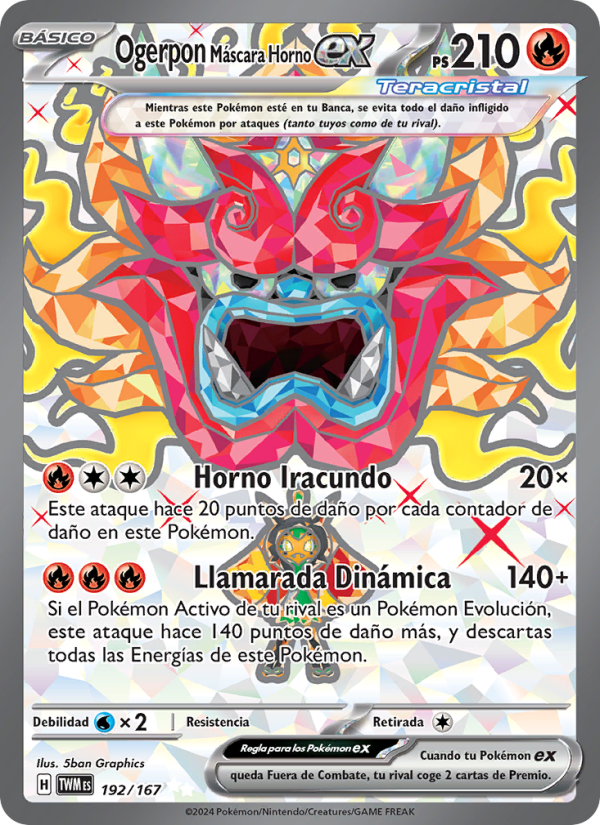 Ogerpon Máscara Horno ex 192 — Mascarada Crepuscular (Spanish Pokémon TCG card)
