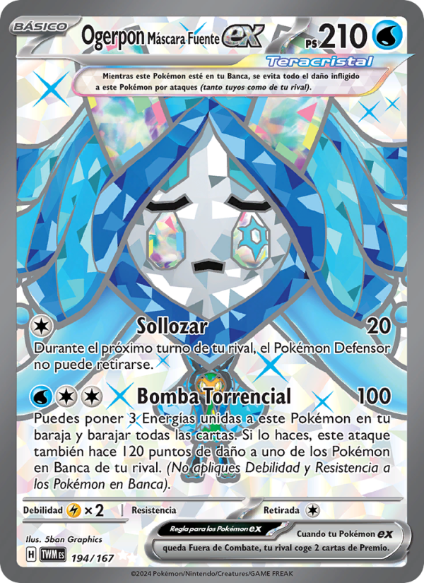 Ogerpon Máscara Fuente ex 194 — Mascarada Crepuscular (Spanish Pokémon TCG card)