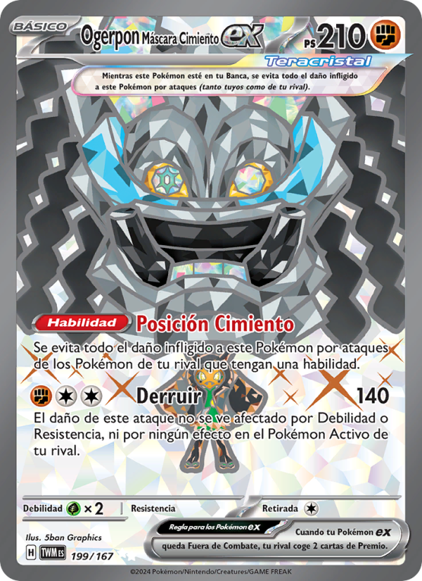 Ogerpon Máscara Cimiento ex 199 — Mascarada Crepuscular (Spanish Pokémon TCG card)