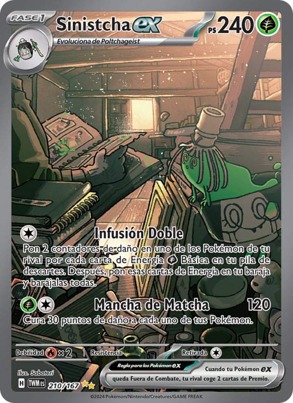 Sinistcha ex 210 — Mascarada Crepuscular (Spanish Pokémon TCG card)