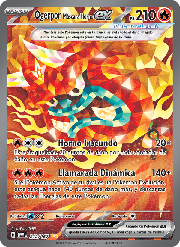 Ogerpon Máscara Horno ex 212 — Mascarada Crepuscular (Spanish Pokémon TCG card)