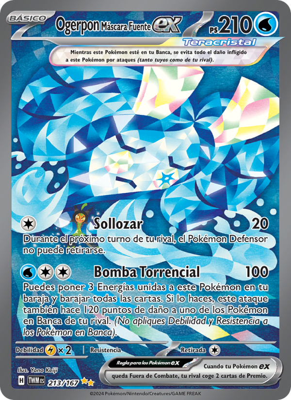 Ogerpon Máscara Fuente ex 213 — Mascarada Crepuscular (Spanish Pokémon TCG card)