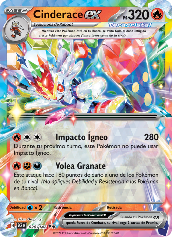 Cinderace ex 028 — Corona Astral (Spanish Pokémon TCG card)