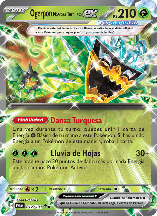 Ogerpon Máscara Turquesa ex 012 — Evoluciones Prismáticas (Spanish Pokémon TCG card)