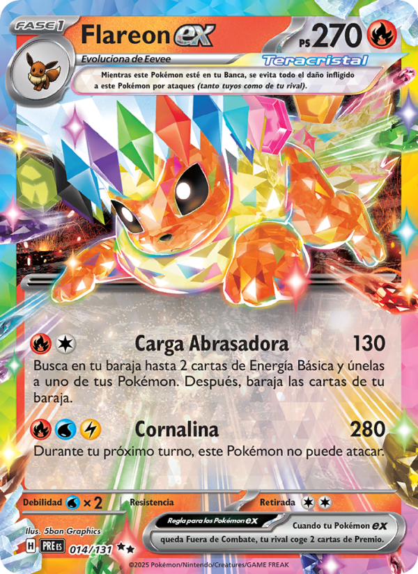 Flareon ex 014 — Evoluciones Prismáticas (Spanish Pokémon TCG card)