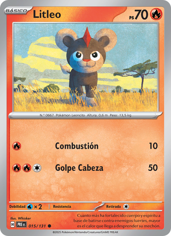 Litleo 015 — Evoluciones Prismáticas (Spanish Pokémon TCG card)