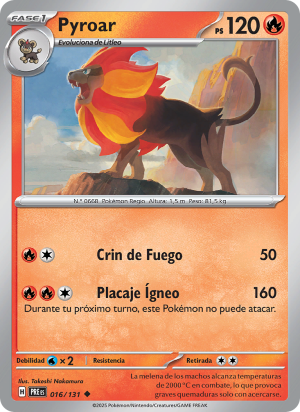 Pyroar 016 — Evoluciones Prismáticas (Spanish Pokémon TCG card)