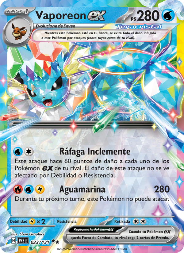 Vaporeon ex 023 — Evoluciones Prismáticas (Spanish Pokémon TCG card)