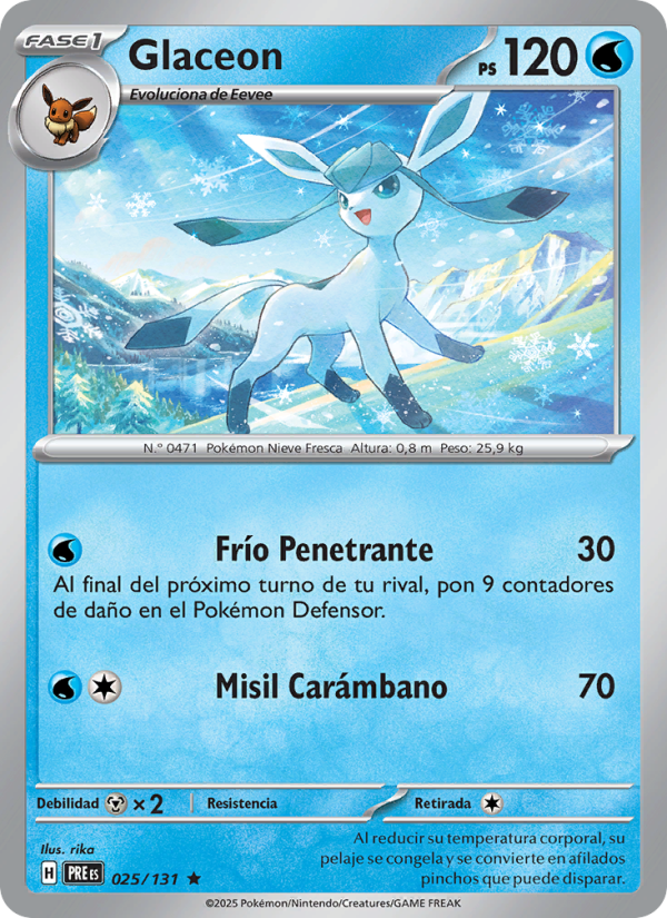Glaceon 025 — Evoluciones Prismáticas (Spanish Pokémon TCG card)