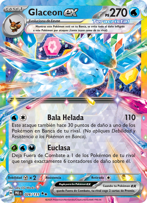 Glaceon ex 026 — Evoluciones Prismáticas (Spanish Pokémon TCG card)